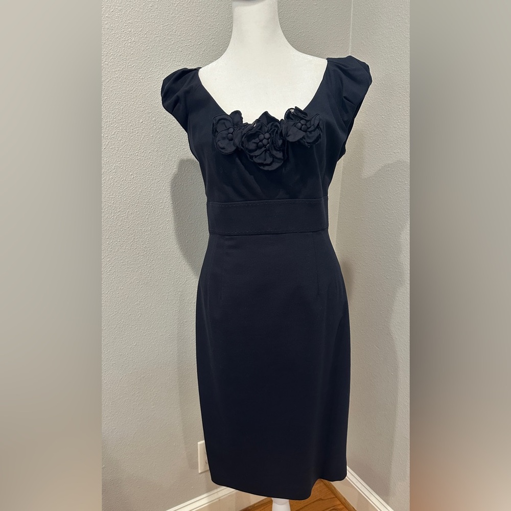 Rebecca Taylor navy blue Midi Dress with Floral Accents
